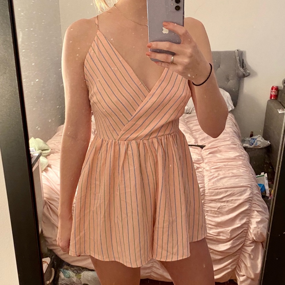 Coral/peach striped romper